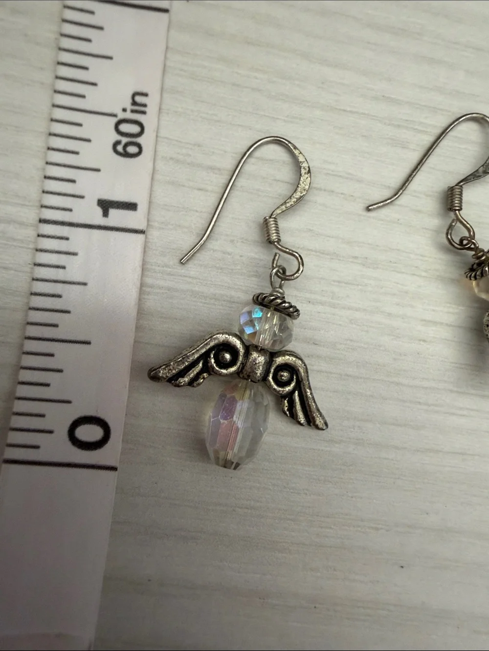 Iridescent Crystal Angel Wing Drop Earrings - Silver